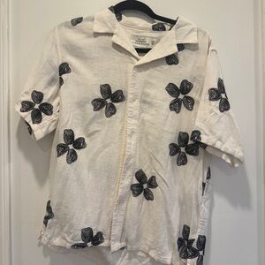 Abercrombie Men's Summer Linen Blend White & Black Floral Button Down Shirt